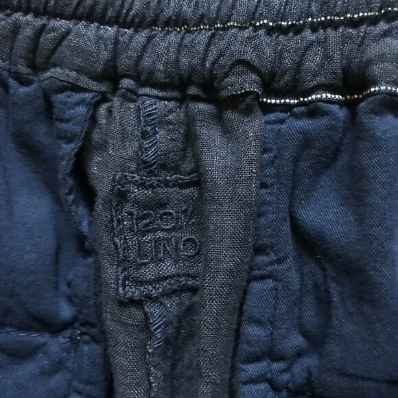 NWOT 120 % Lino Pinstripe Drawstring Pants Womens 40 XS Navy Blue Stripe Linen - Picture 6 of 12